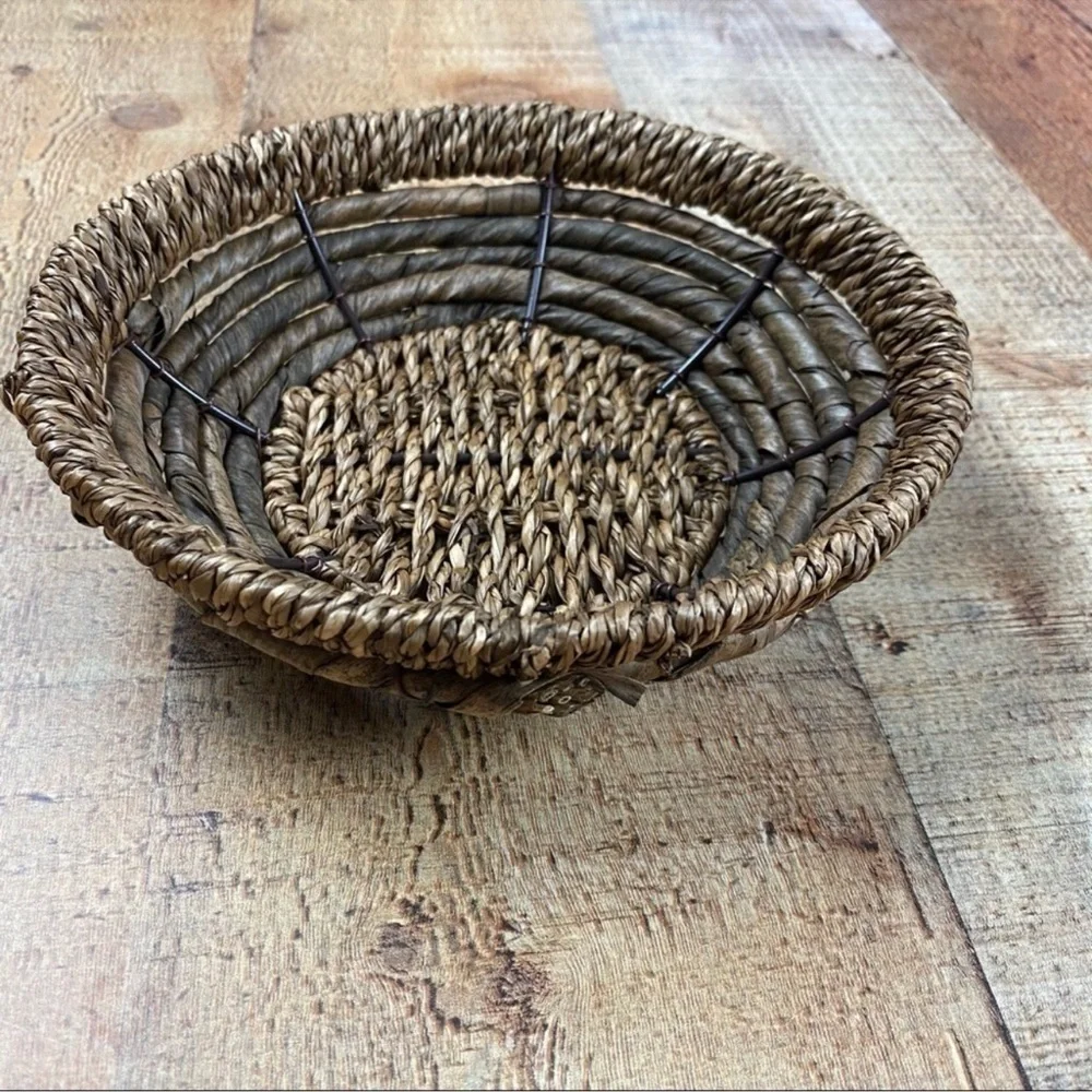 Small Wicker Woven Bowl Basket Dark Brown Home Decor Set of 2 Bundle